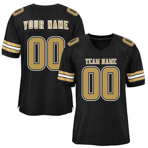 Custom Black Old Gold-White Classic Style Mesh Authentic Football Jersey