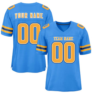 Custom Powder Blue Yellow-Black Classic Style Mesh Authentic Football Jersey