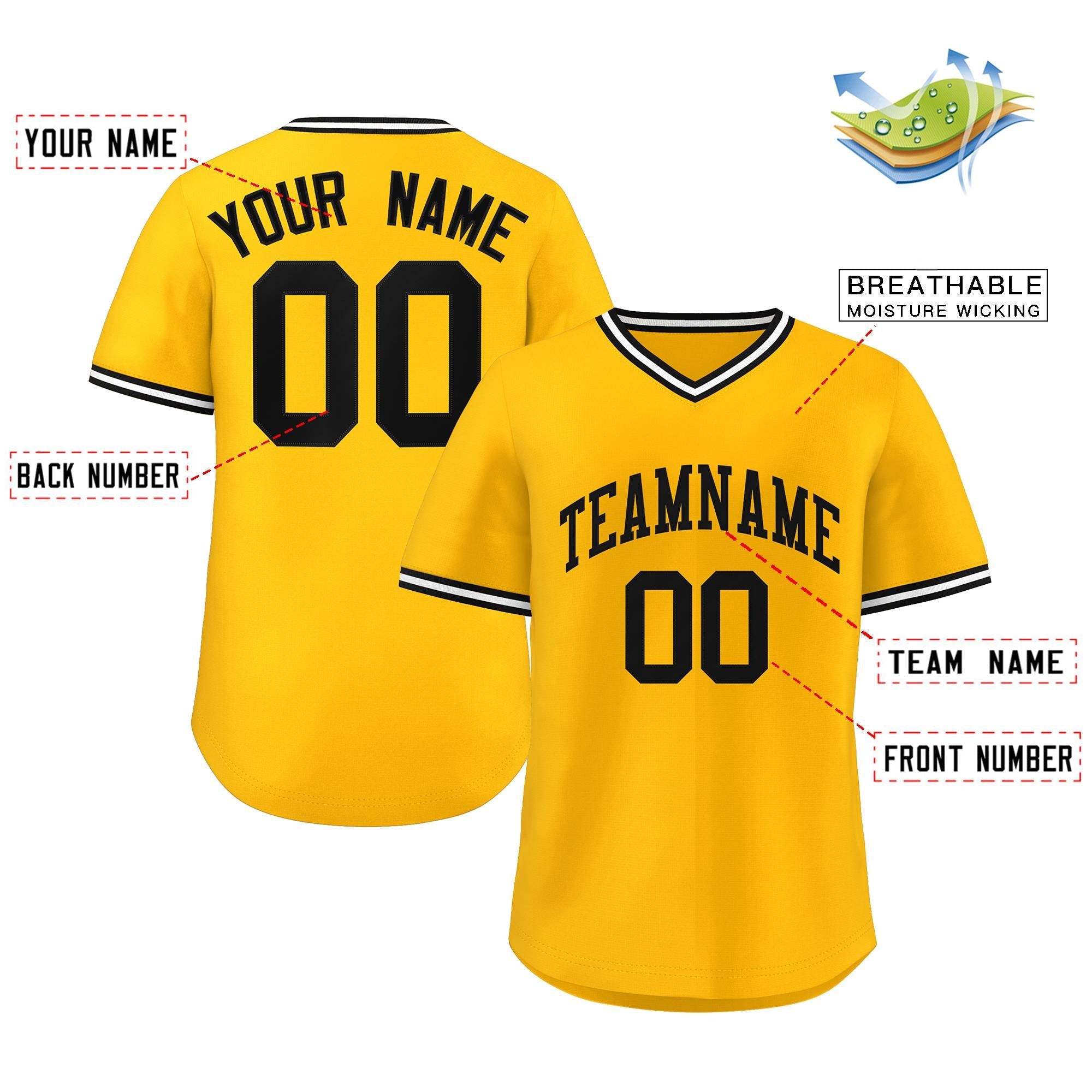 Maillot de baseball authentique de style classique jaune et blanc personnalisé