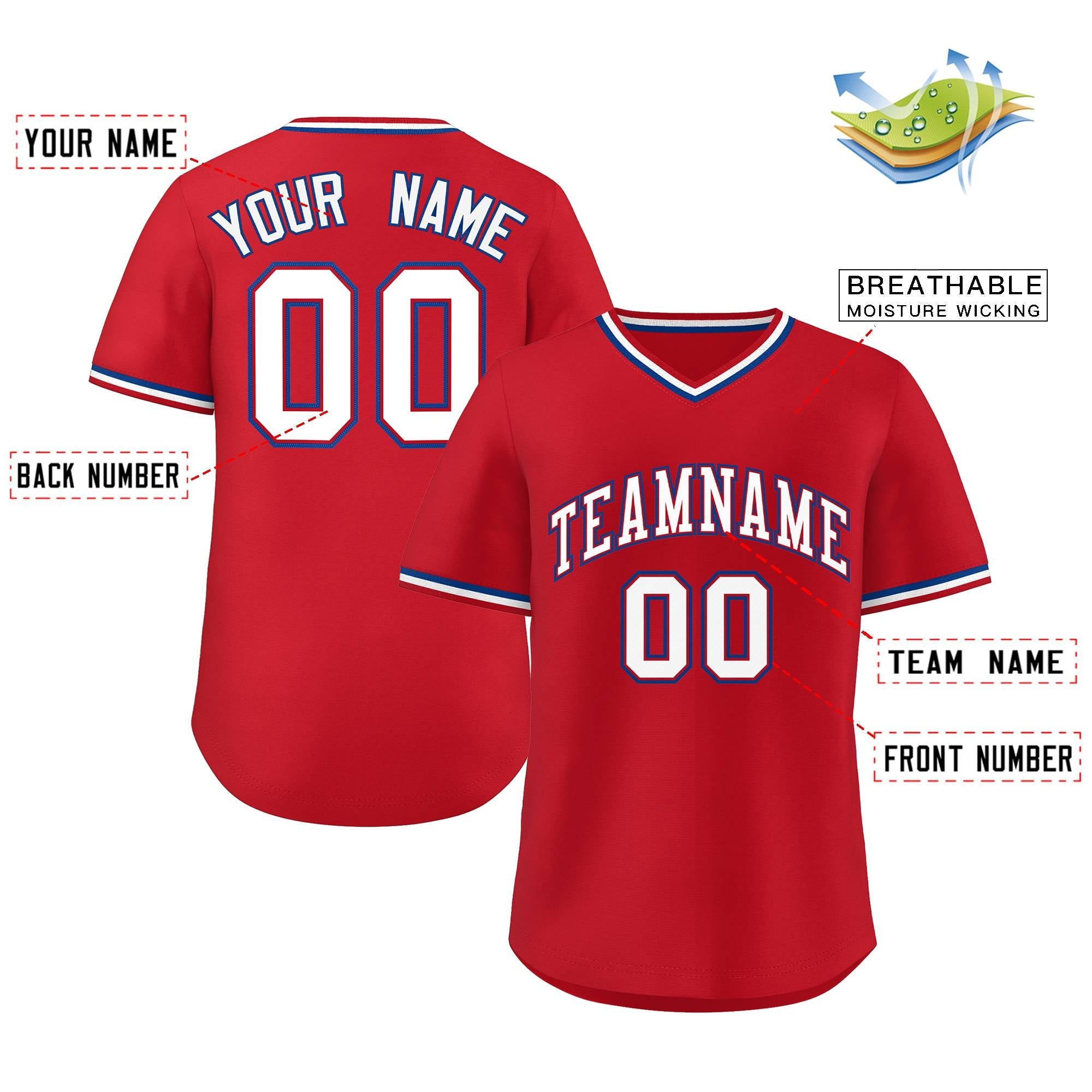 Custom Red White Classic Style Authentic Pullover Baseball Jersey