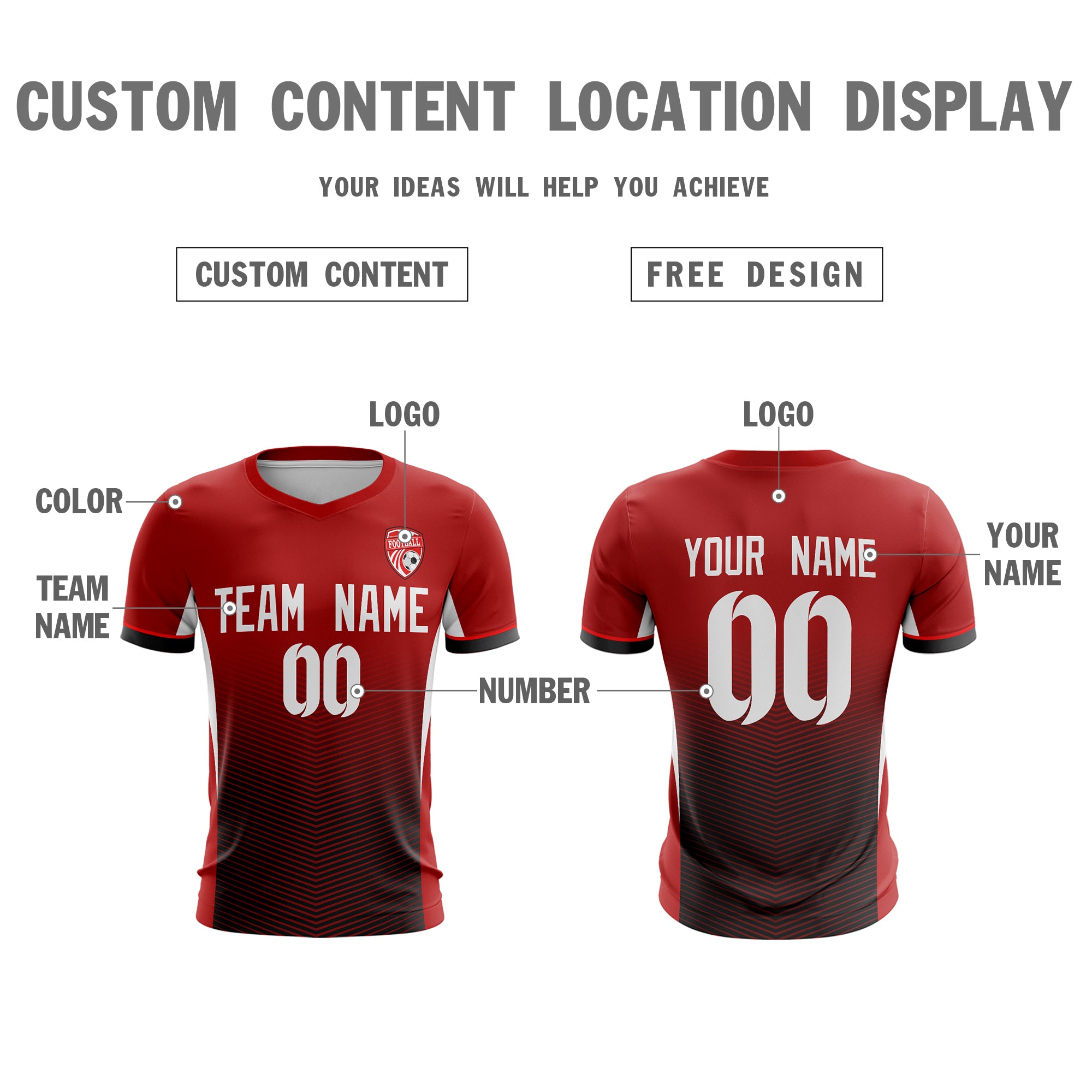 Custom Red White Sport Soccer Tops Jersey