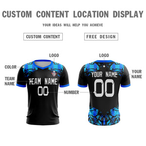 Custom Black Blue Sport Soccer Tops Jersey