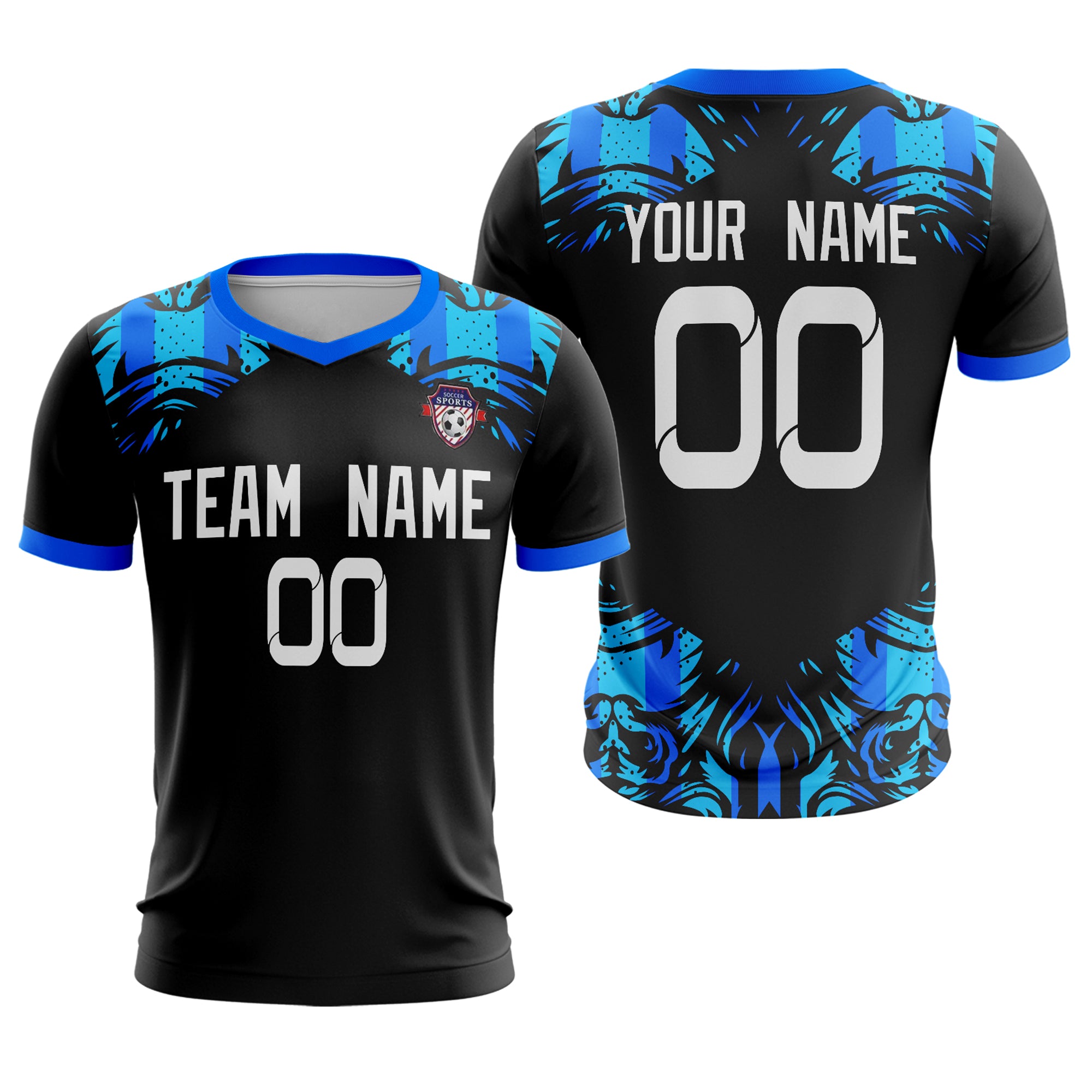 Custom Black Blue Sport Soccer Tops Jersey