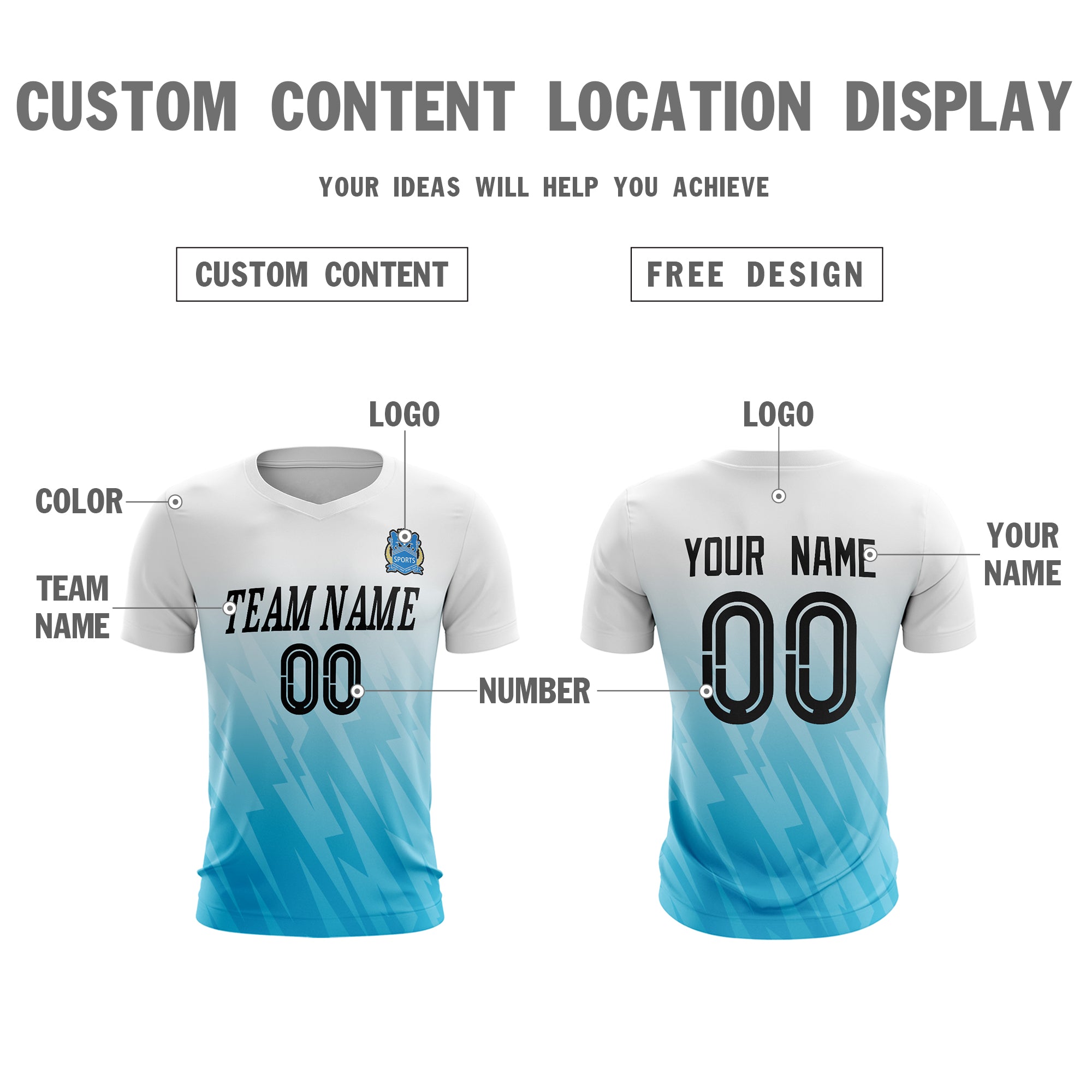 Custom White Blue Sport Soccer Tops Jersey