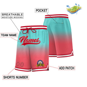 Short de basket-ball de mode dégradé personnalisé rouge clair Aqua personnalisé