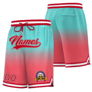 Short de basket-ball de mode dégradé personnalisé rouge clair Aqua personnalisé