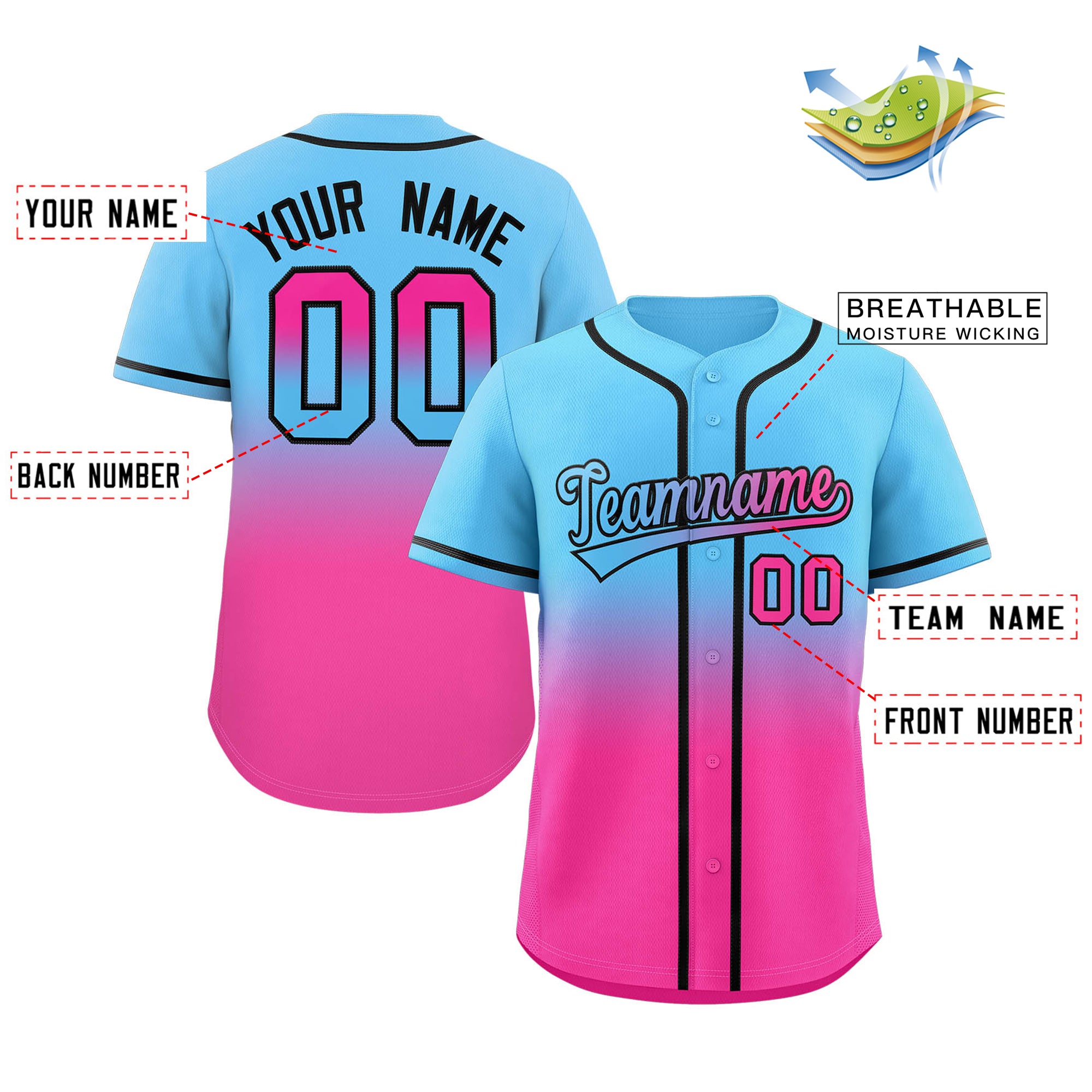 Custom Light Blue Pink Gradient Fashion Authentic Baseball Jersey