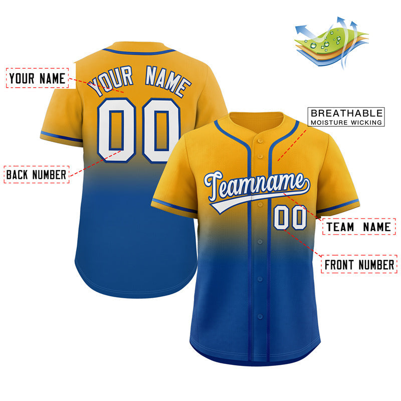 Maillot de baseball authentique à la mode, dégradé Royal jaune personnalisé