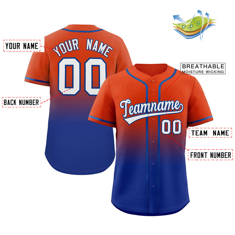 Maillot de baseball authentique à la mode, dégradé Royal Orange personnalisé