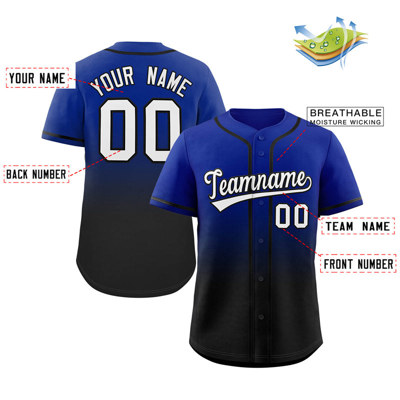 Custom Royal Black Gradient Fashion Authentic Baseball Jersey