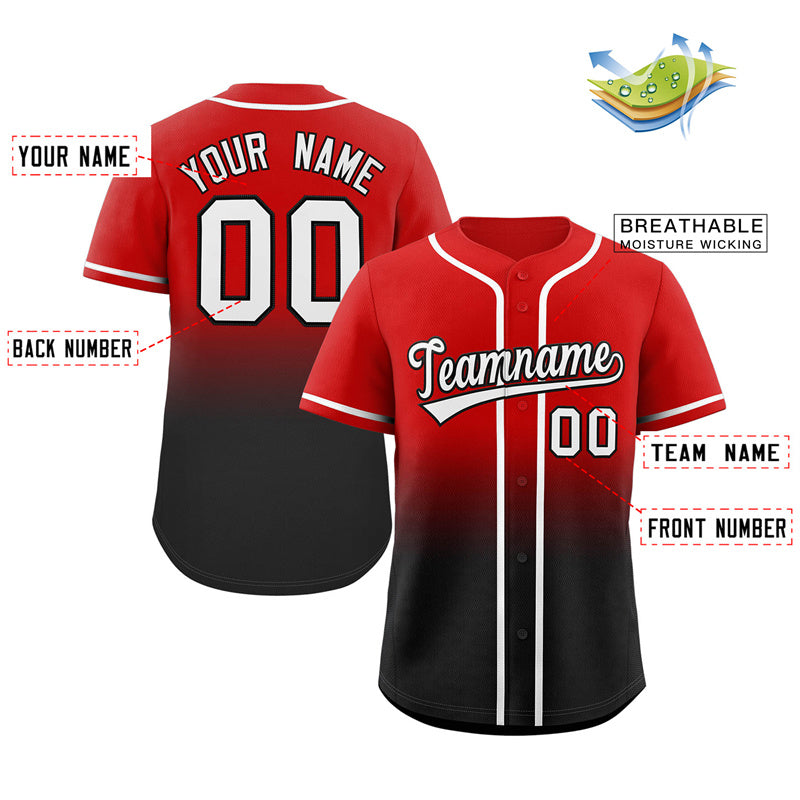 Custom Red Black Gradient Fashion Authentic Baseball Jersey