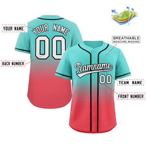 Maillot de baseball authentique à la mode dégradé rouge clair Aqua personnalisé