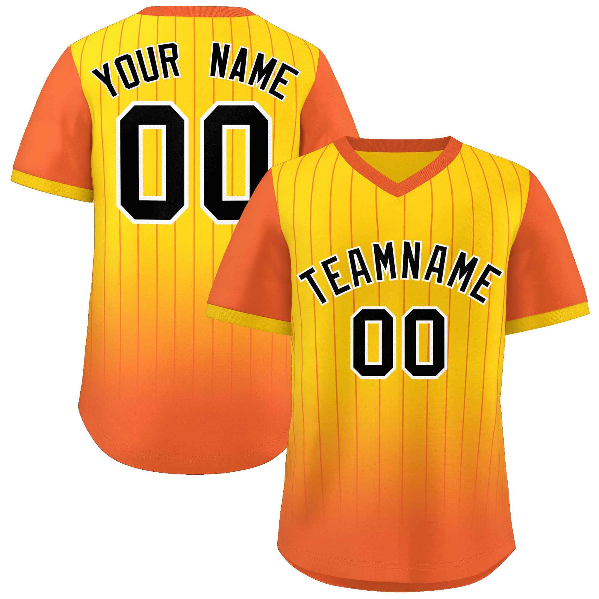 Custom Gold Orange-Black Gradient Fashion Authentic Pullover Pinstripe Baseball Jersey