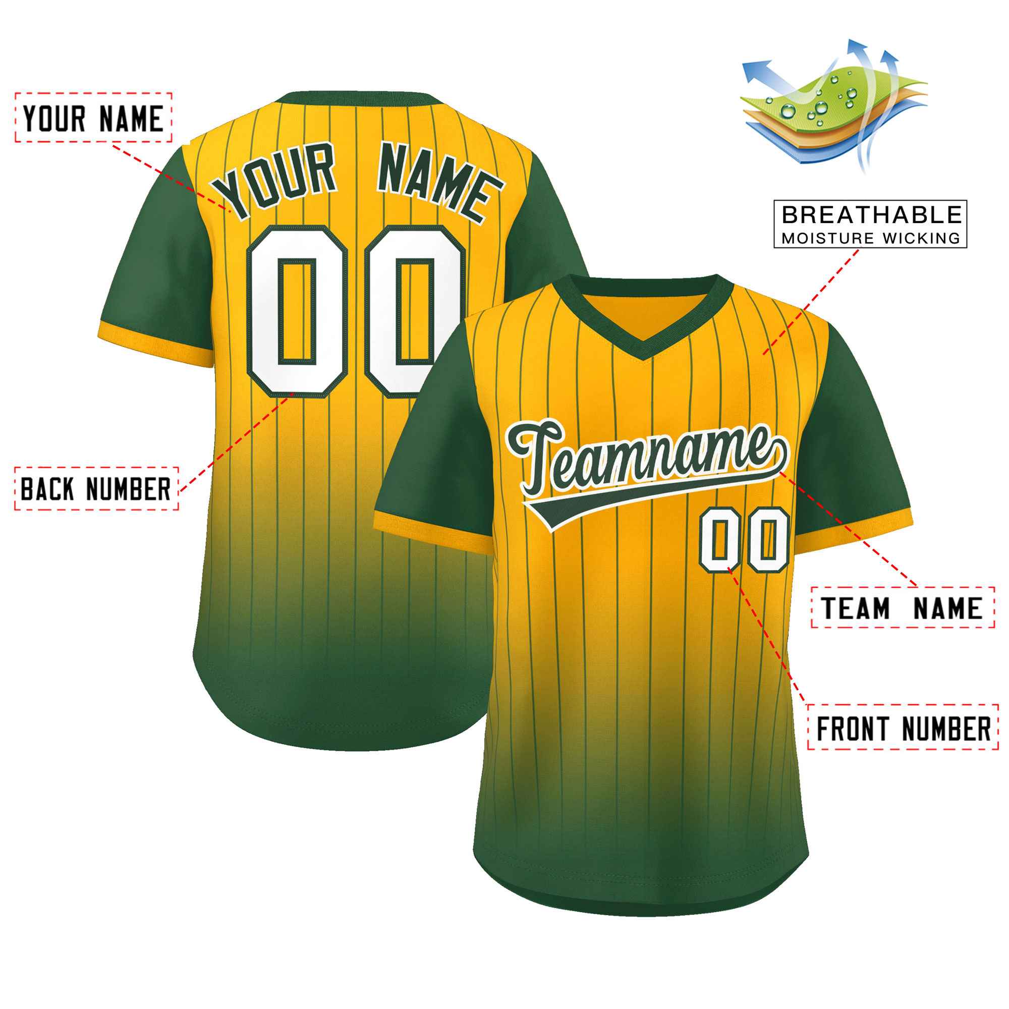 Custom Yellow Green-White Gradient Fashion Authentic Pullover Pinstripe Baseball Jersey