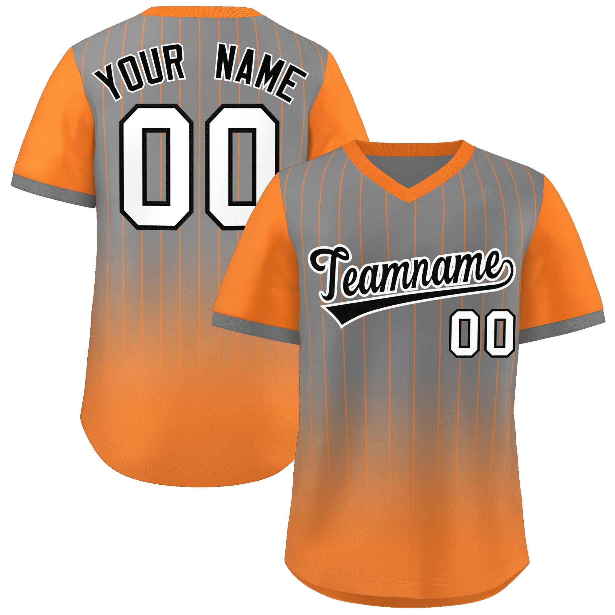 Custom Gray Orange-White Gradient Fashion Authentic Pullover Pinstripe Baseball Jersey