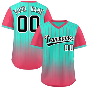 Custom Aqua Light Red-Black Gradient Fashion Authentic Pullover Pinstripe Baseball Jersey