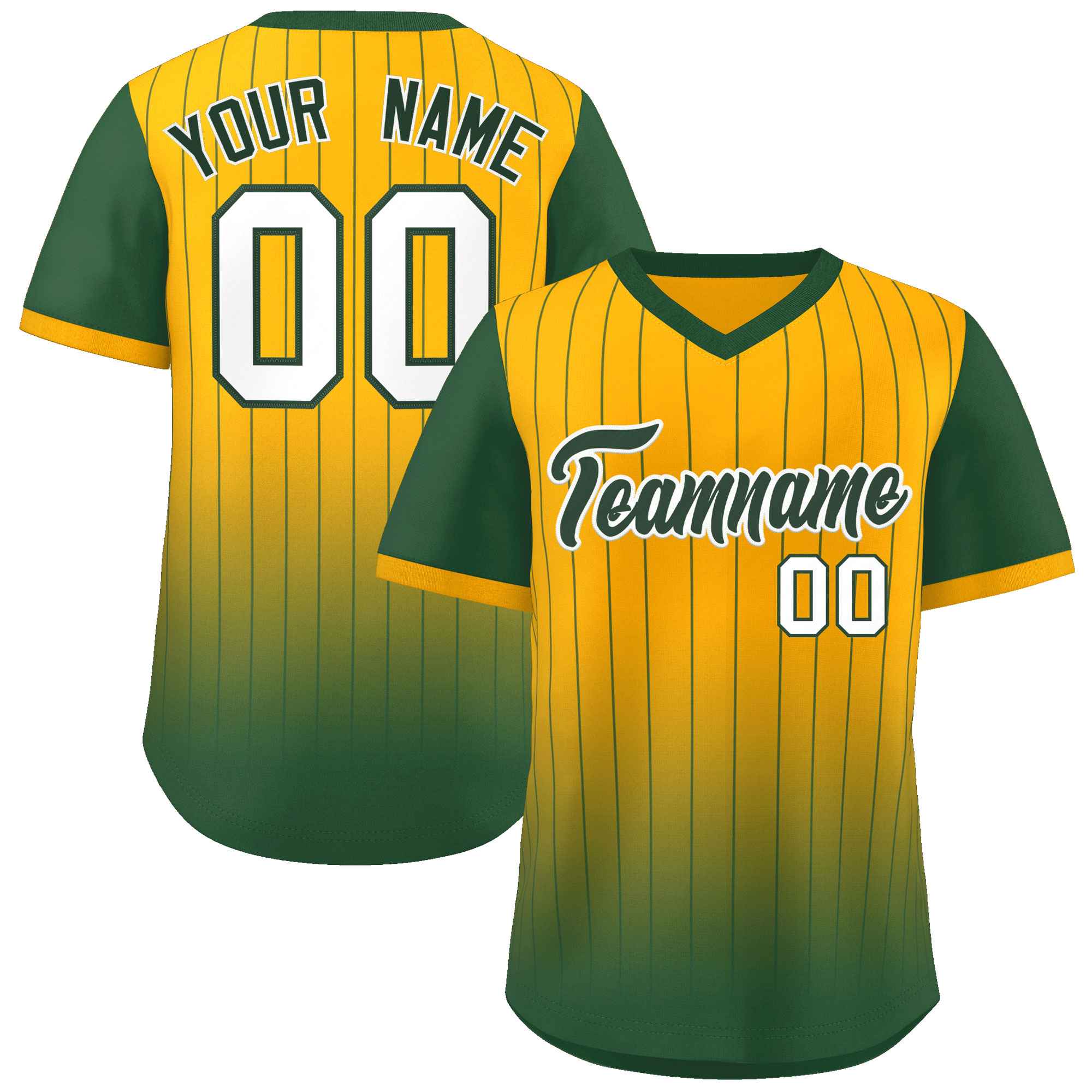 Custom Yellow Green-White Gradient Fashion Authentic Pullover Pinstripe Baseball Jersey