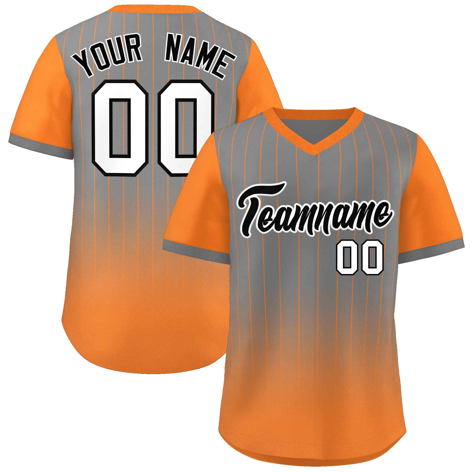 Custom Gray Orange-White Gradient Fashion Authentic Pullover Pinstripe Baseball Jersey