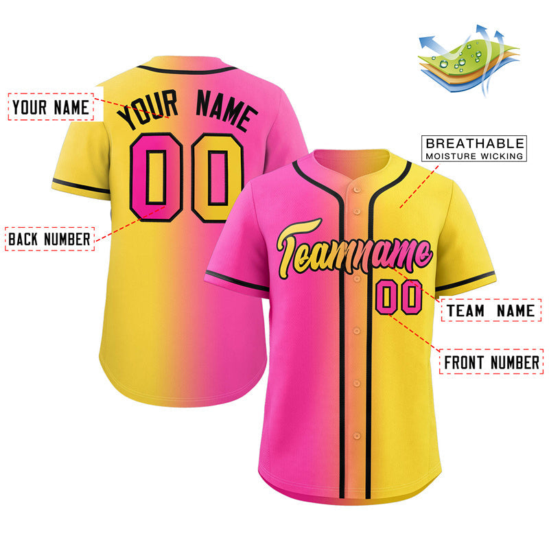 Maillot de baseball authentique à la mode dégradé rose jaune-noir personnalisé