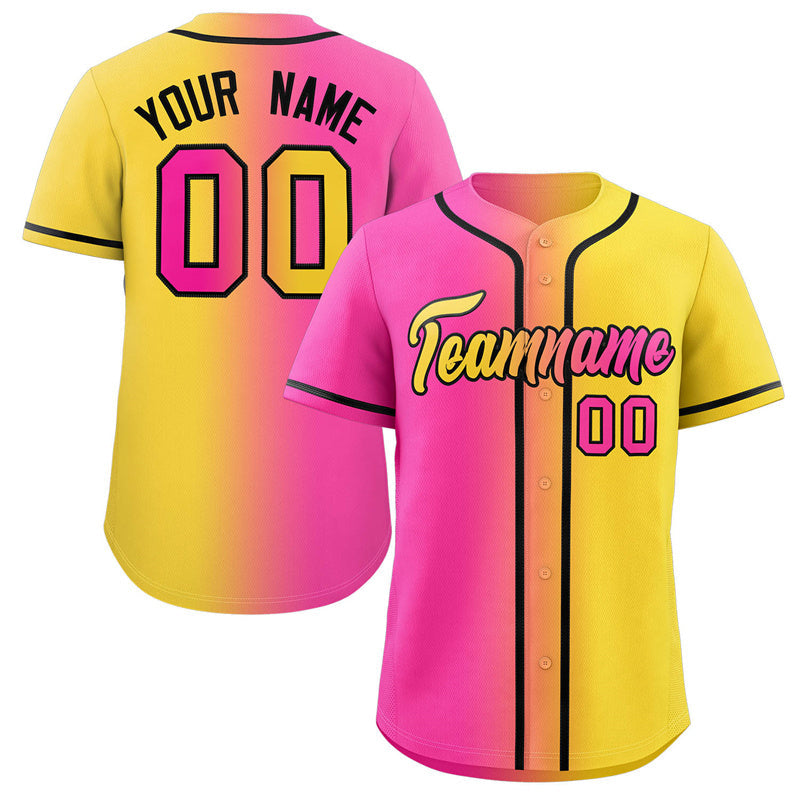 Maillot de baseball authentique à la mode dégradé rose jaune-noir personnalisé