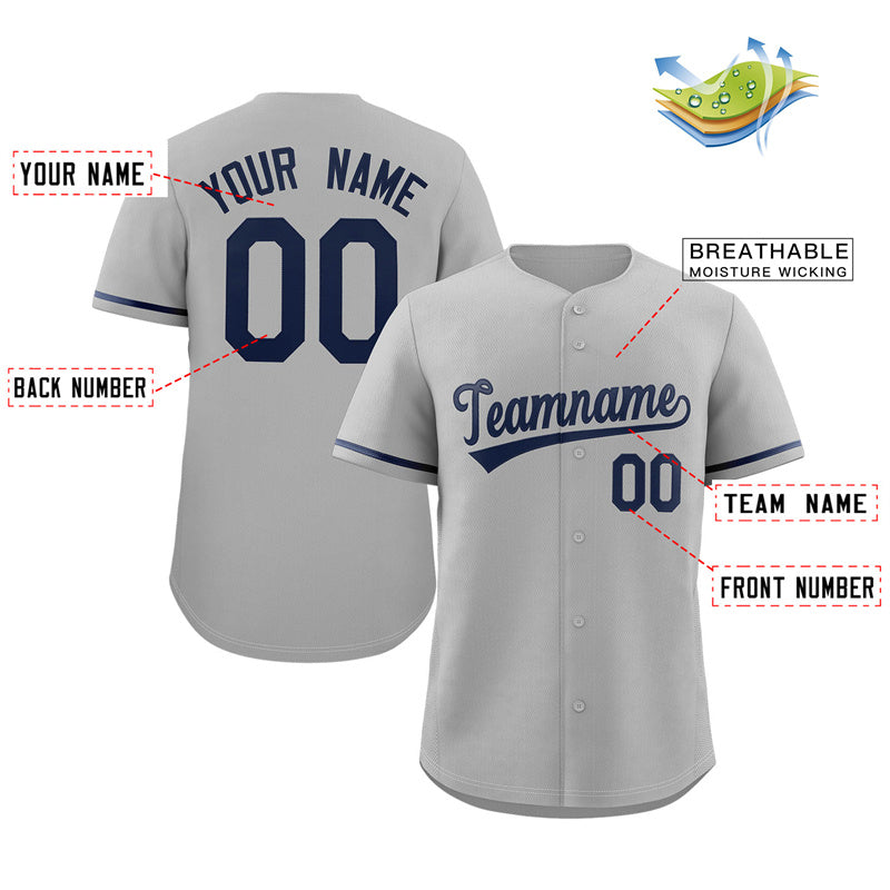 Custom Gray Navy Solider Classic Style Authentic Baseball Jersey