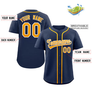 Custom Navy Yellow-White Classic Style Authentic Baseball Jersey