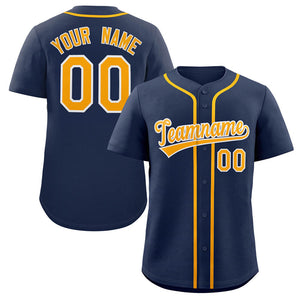 Custom Navy Yellow-White Classic Style Authentic Baseball Jersey