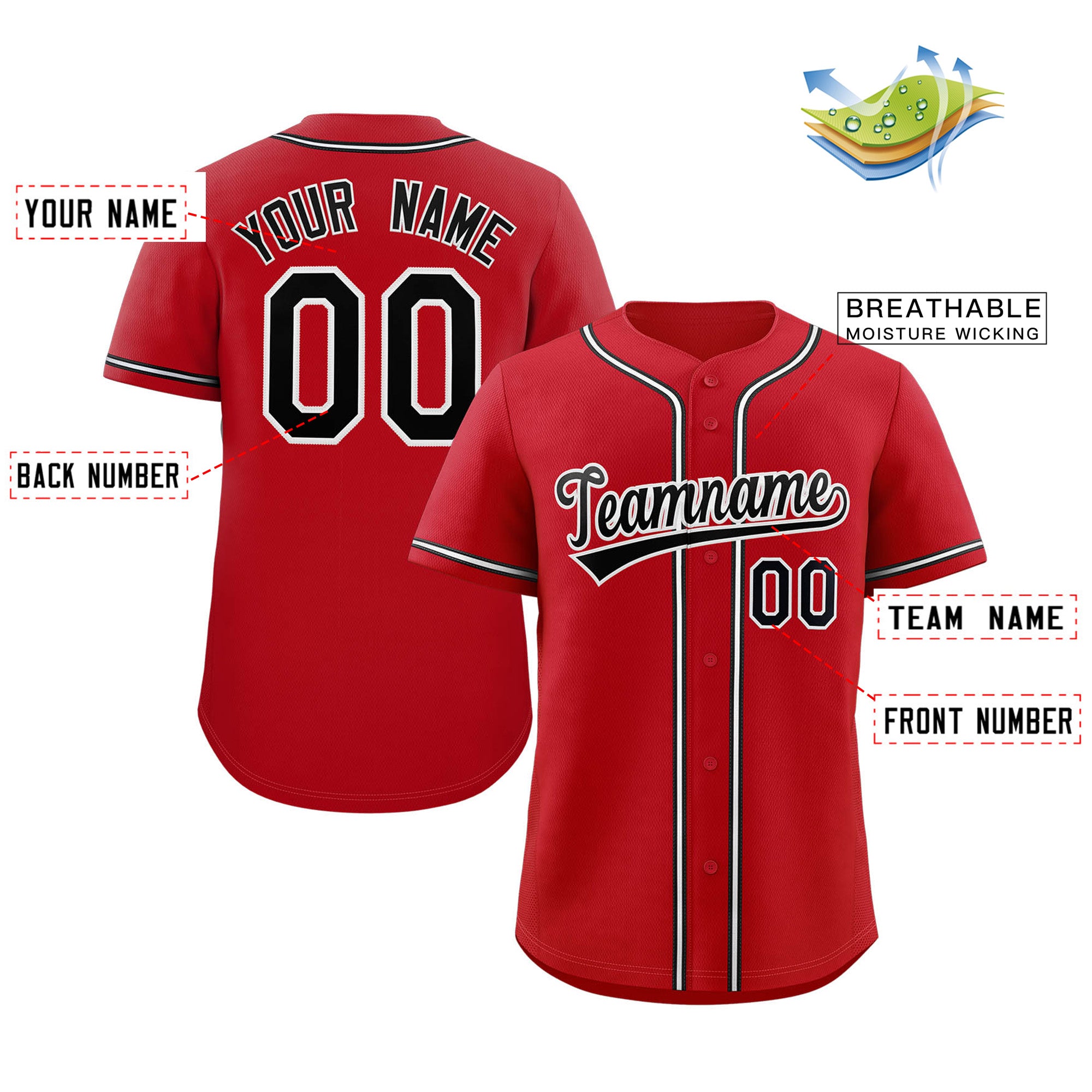 Custom Red Black-White Solider Classic Style Authentic Baseball Jersey