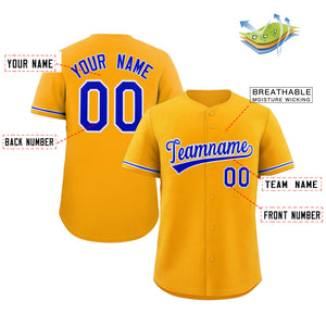 Maillot de baseball authentique de style classique jaune royal-blanc personnalisé