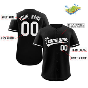 Maillot de baseball authentique de style classique noir et blanc personnalisé