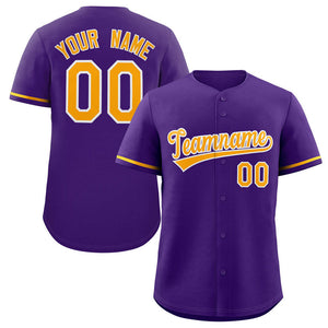 Maillot de baseball authentique de style classique violet jaune-blanc personnalisé