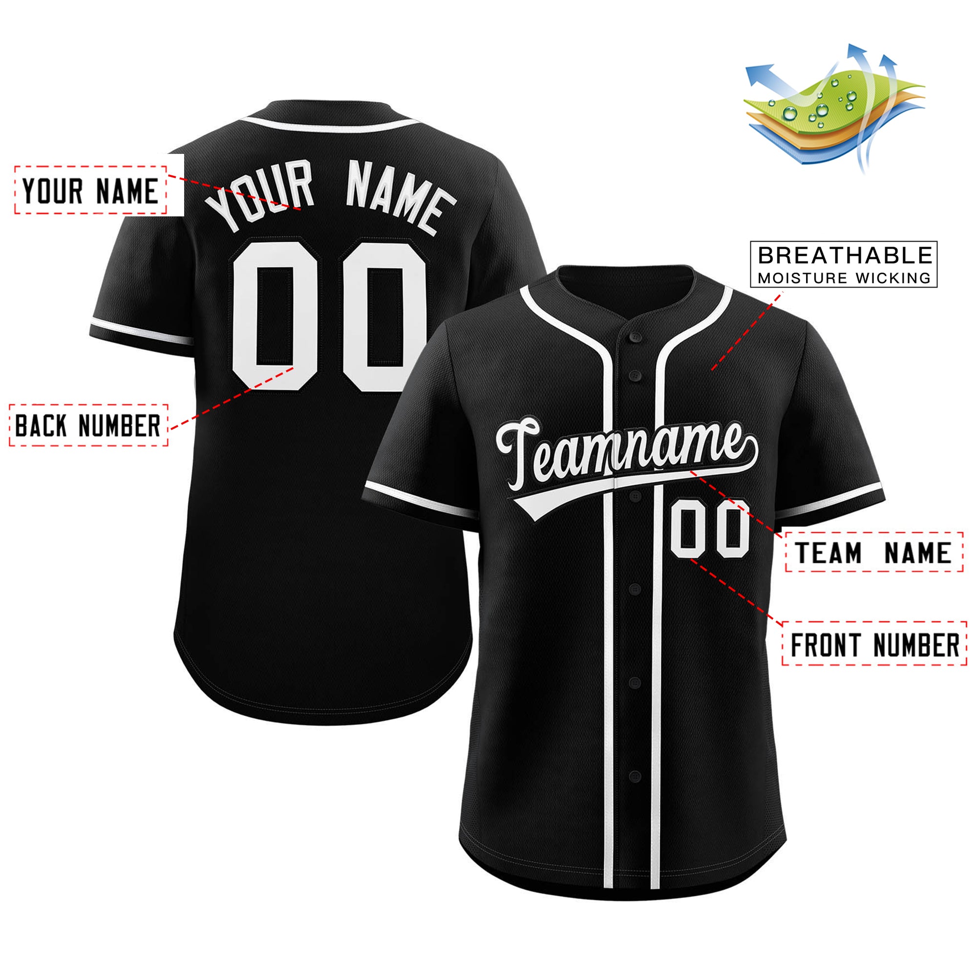 Custom Black White Classic Style Authentic Baseball Jersey