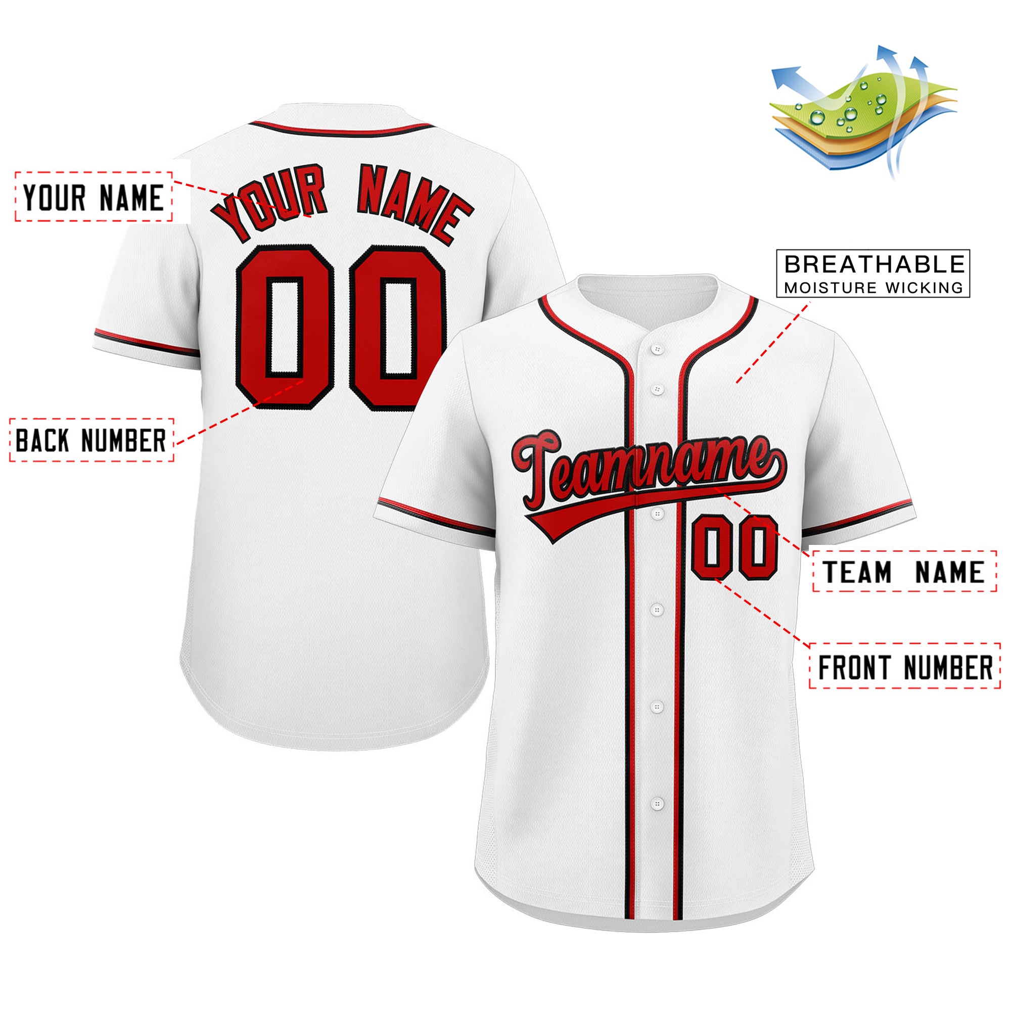 Custom White Red-Black Classic Style Authentic Baseball Jersey