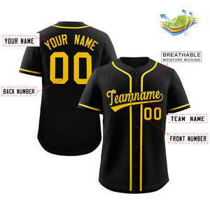 Custom Black Yellow Classic Style Authentic Baseball Jersey