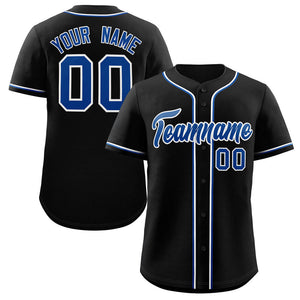 Maillot de baseball authentique de style classique noir royal-blanc personnalisé