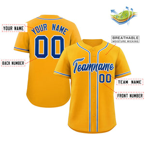 Maillot de baseball authentique de style classique jaune royal-blanc personnalisé