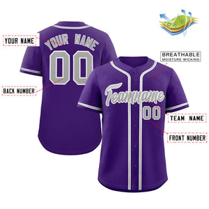 Custom Purple Gray-White Classic Style Authentic Baseball Jersey