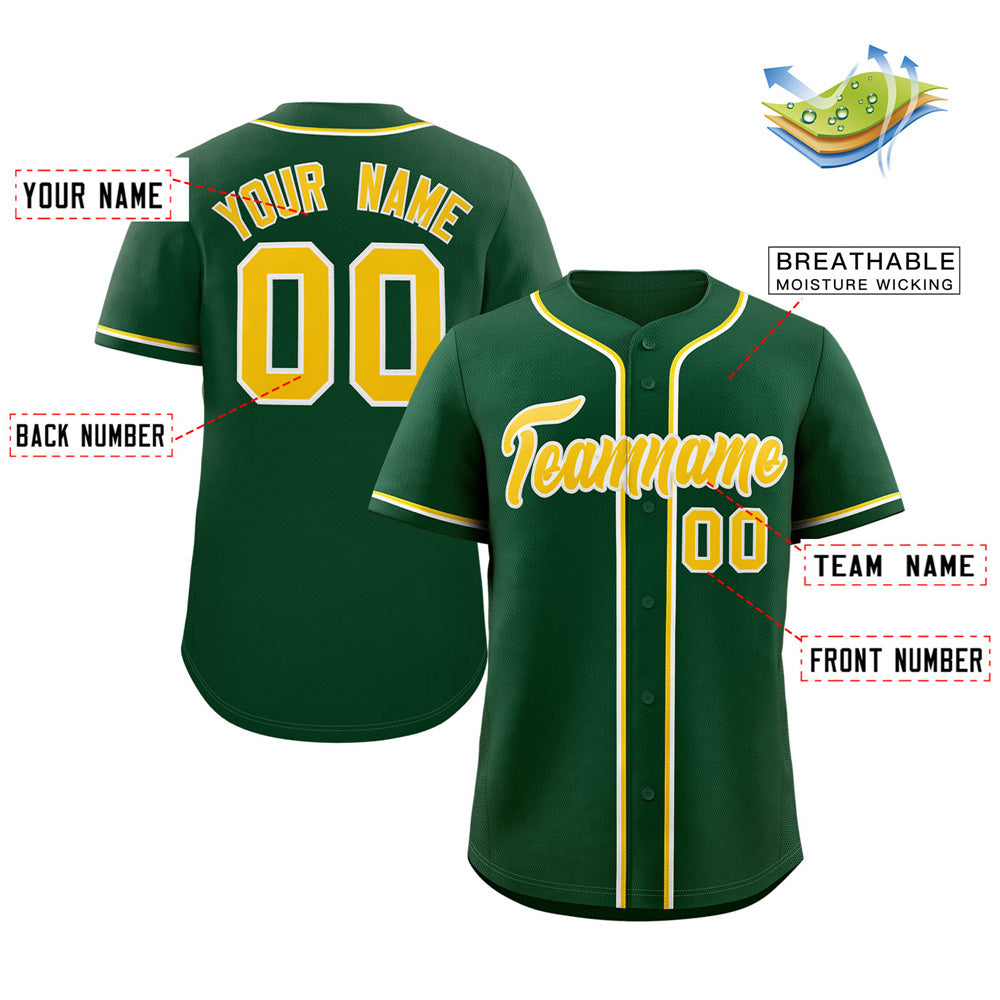 Custom Green Gold-White Classic Style Authentic Baseball Jersey