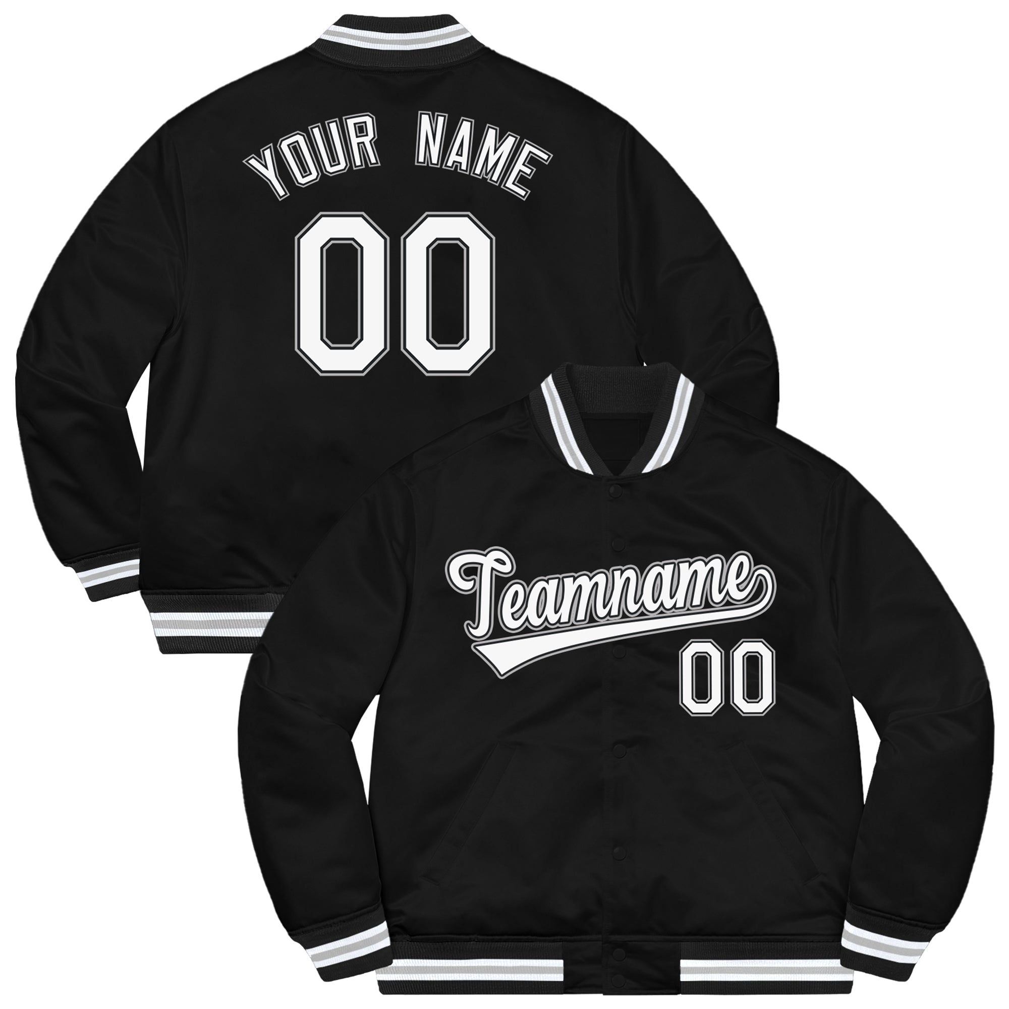 Custom Black White-Gray Letterman Solider Classic Style Varsity Full-Snap Jacket