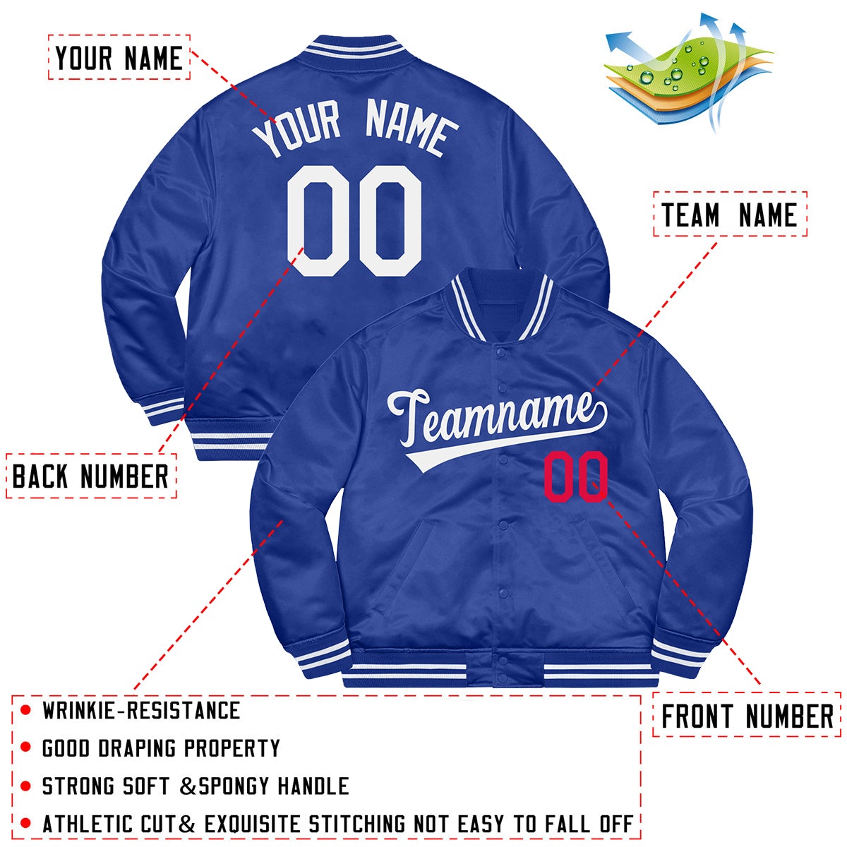 Custom Royal White-Red Letterman Solider Classic Style Varsity Full-Snap Jacket