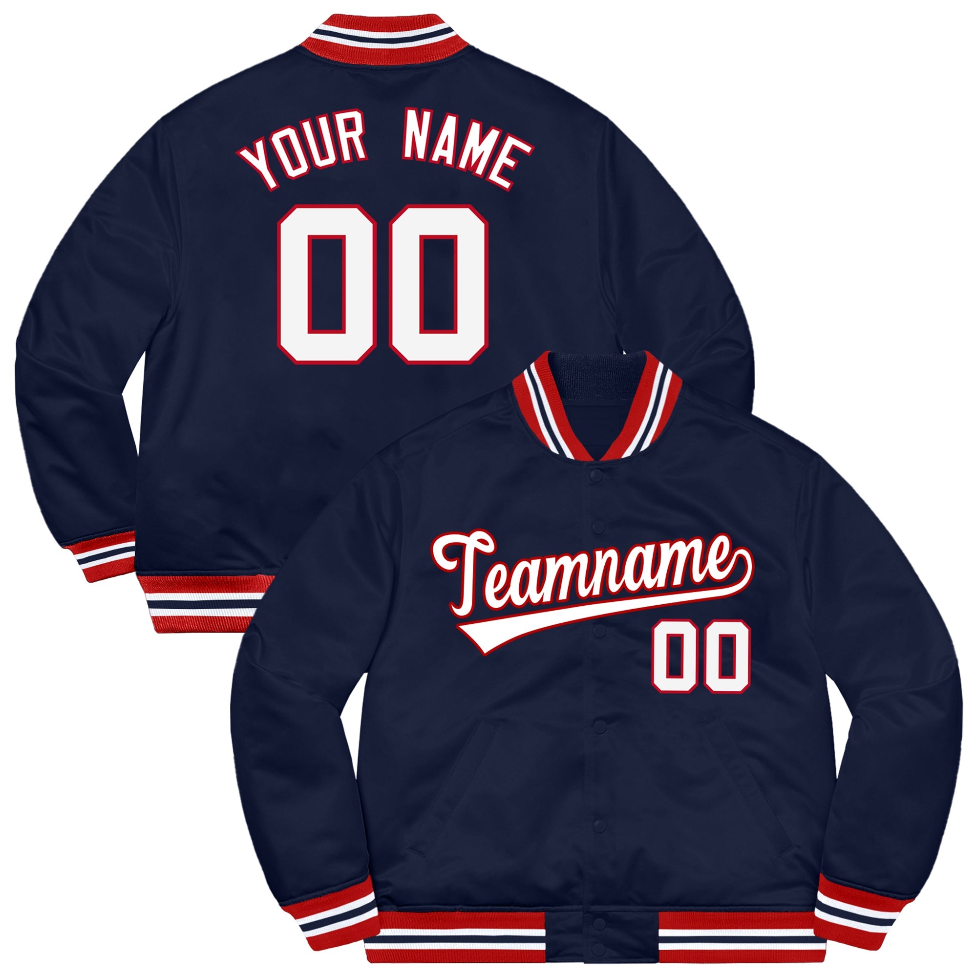 Custom Navy White-Red Letterman Solider Classic Style Varsity Full-Snap Jacket