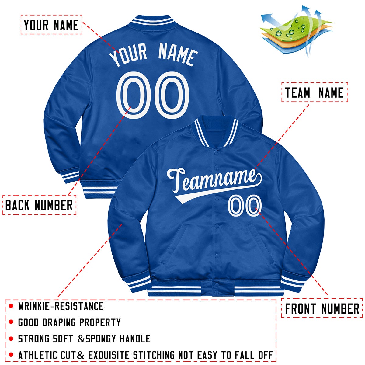 Custom Royal White Letterman Solider Classic Style Varsity Full-Snap Jacket