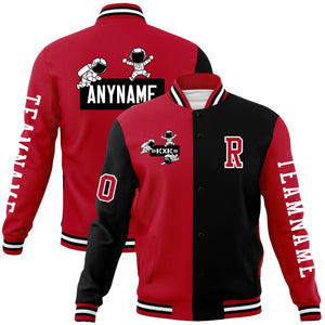 Custom Red Black Two Tone Split Fashion Varsity Letterman Jacket with Raglan Sleeves