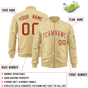 Custom Khaki Orange-White Varsity Full-Zip Splash Graffiti Pattern Letterman Jacket