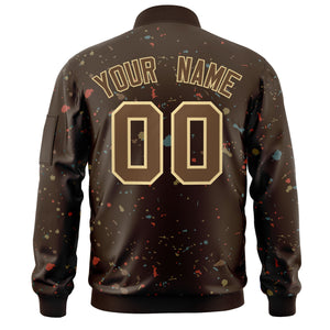 Custom Brown Khaki Varsity Full-Zip Splash Graffiti Pattern Letterman Jacket