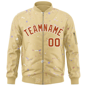 Custom Khaki Orange-White Varsity Full-Zip Splash Graffiti Pattern Letterman Jacket