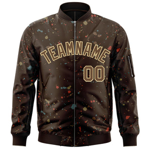 Custom Brown Khaki Varsity Full-Zip Splash Graffiti Pattern Letterman Jacket