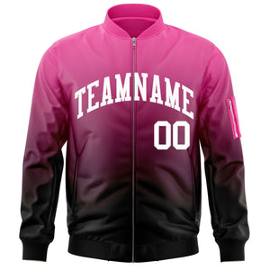 Custom Pink Black-White Varsity Full-Zip Gradient Fashion Letterman Bomber Jacket