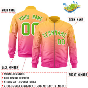 Custom Gold Pink-Green Varsity Full-Zip Gradient Fashion Letterman Bomber Jacket