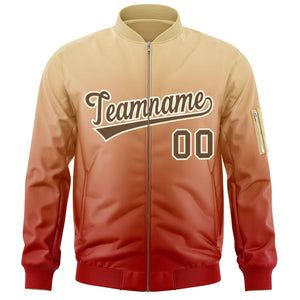 Custom Khaki Red-Brown Varsity Full-Zip Gradient Fashion Letterman Bomber Jacket